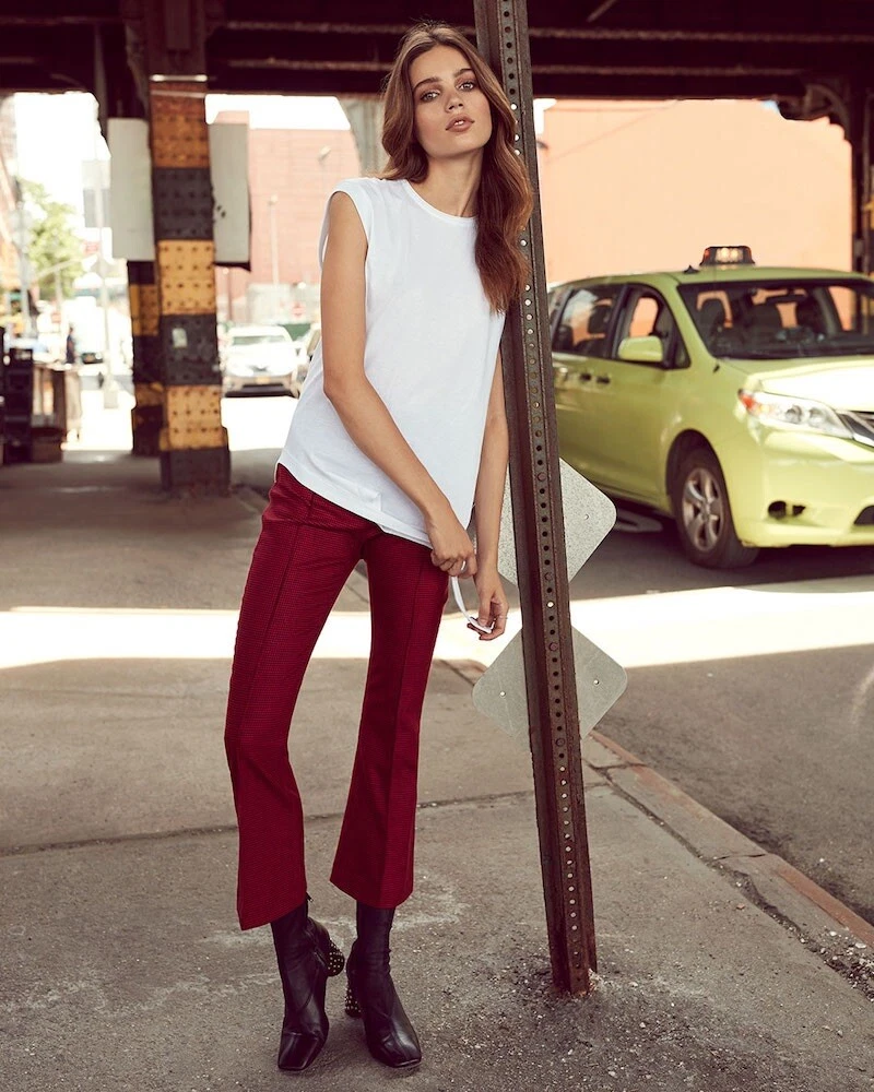 Helmut Lang Houndstooth Cropped Flare Red Wool Pants size 6 S M eBay