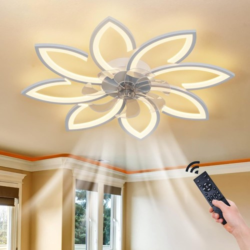 REYDELUZ 30" Flower Ceiling Fan with Light Remote Control, 6 speed,3 color-White