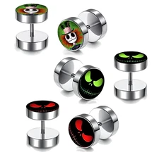 Fake Stainless Steel 16G Jack Skellington Ear Plugs Screw On Stud Earrings