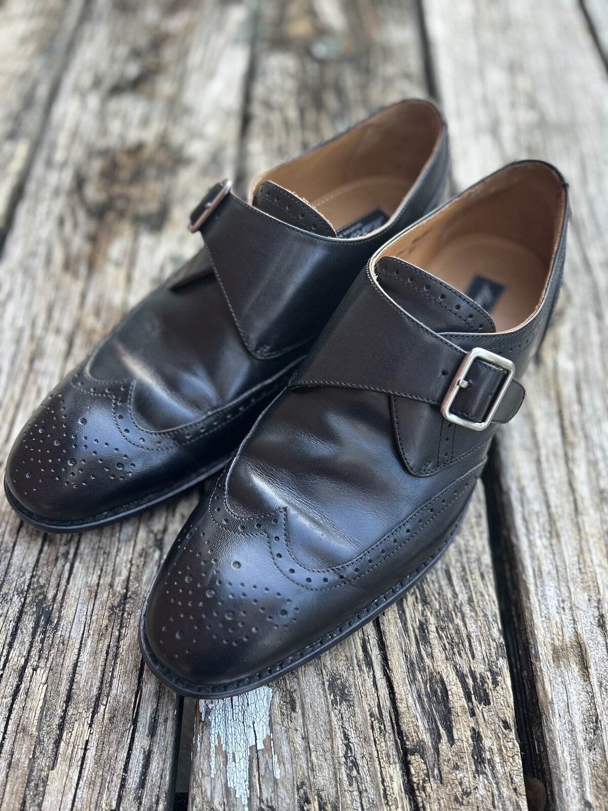 Marco Vittorio Mens Black Italian Leather Monk Strap Buckle Dress Shoes