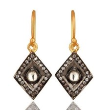 925 Sterling Silver Crystal CZ Polki Designer Hook Earrings Jewelry 