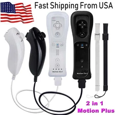 Built in Motion Plus Remote Controller & Nunchuck For Nintendo Wii Wii U + Strap