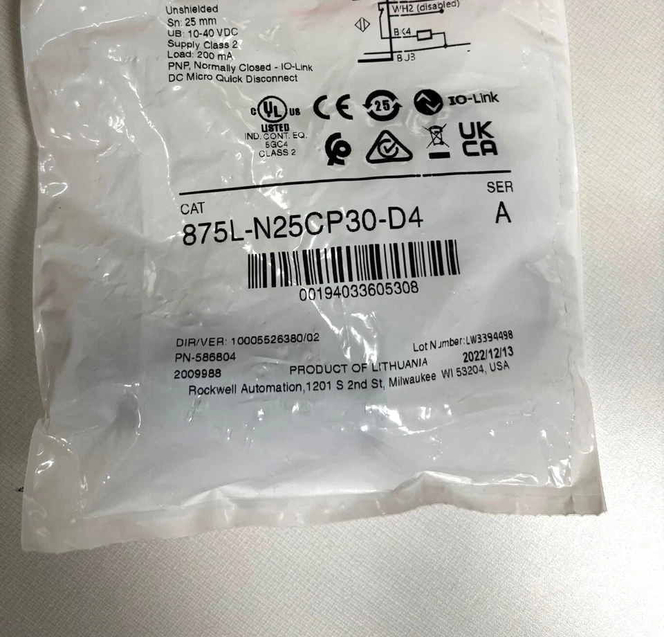 SENSOR, Allen Bradley 875L-N25CP30-D4, Prox DC 30MM Pot Adj, Capacitivo 10 enlaces Foto 3 de 3