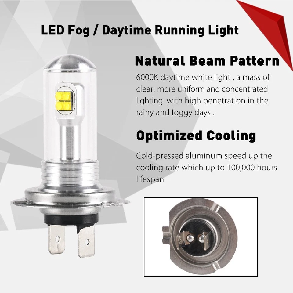 Bombillas antiniebla LED Nightye H7 160W 2 piezas lámpara de conducción de coche 6000K blanco alta potencia Foto 3 de 4