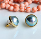 14k Yellow Gold Plate in Silver SeaShell Mabe Gray Pearl 16mm Stud Earrings
