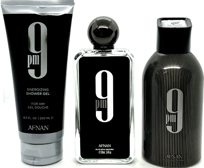AFNAN 9 PM FOR MEN 3 PCS GIFT SET EDP 3.4 Oz, SHOWER GEL