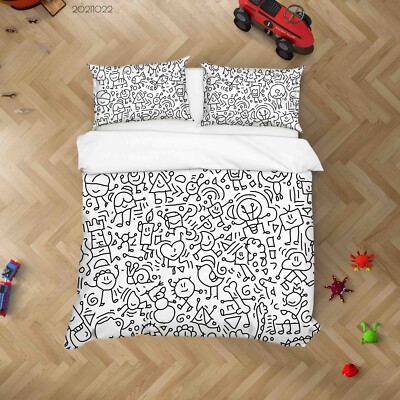 3D Graffiti Muster Handgezeichnet Quilt Cover Set Bettwäsche Sets Kissenbezüg...