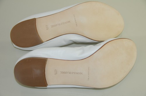 Nuovo Manolo Blahnik Tefamod Marrone Bianco Fiocco Stretch Ballerine Scarpe 40.5 - Foto 5 di 7