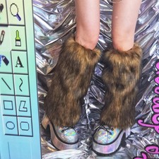 Fur Leg Warmers - Fuzzy Fluffies - Black/Brown Tipped - 15 in
