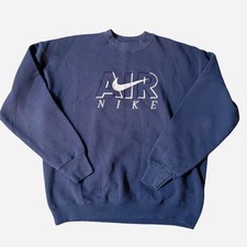 NIKE AIR - Vtg 90s Navy Blue Center Swoosh Crewneck Embroidered Sweatshirt XL