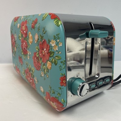 The Pioneer Woman Toaster 2 Slice  Vintage Floral Blue with Red Flowers WORKS-w