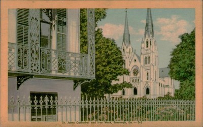 St Johns Cathedral Savannah GA Vintage Postcard 1947 Handwritten Postmarked