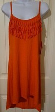 Miken Swim Women's Fringe Hi-Lo Bathing Suit Cover Up Coral Size L NWT