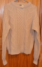 90s NWT Thane Fisherman Sweater Pullover 100% Wool Thick Knit Beige Oatmeal Sz L