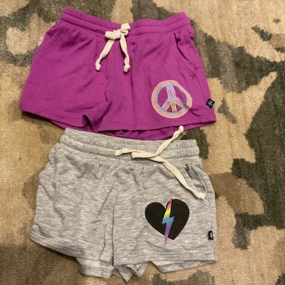 Pixie Lane Girls Heather Gray Neon Bolt Heart Drawstring Pocket Shorts Plus One