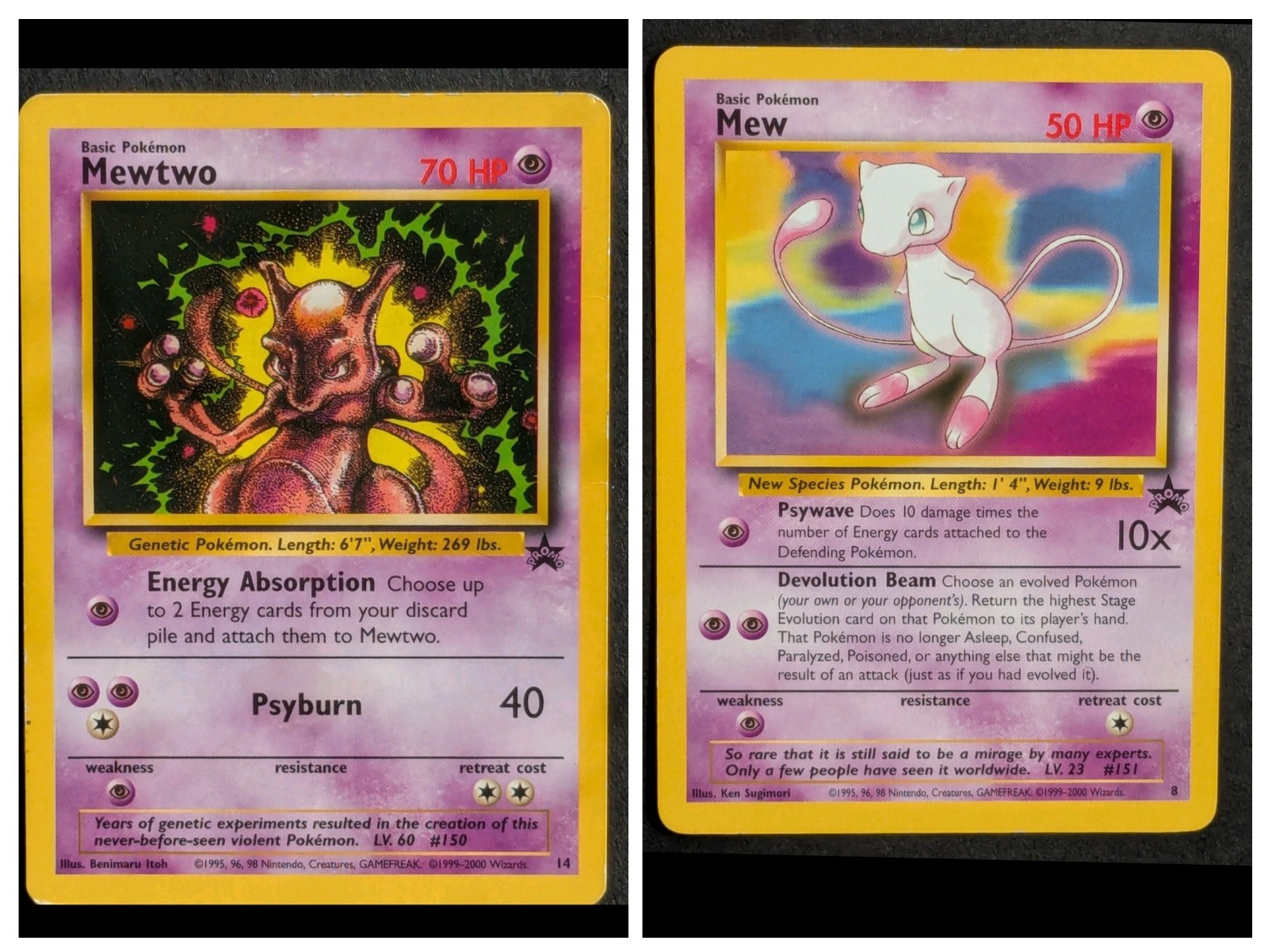 Mew 8 and Mewtwo 14 Black Star Promo Basic Pokemon Card #151 #150 2 card bundle