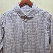 Tahari Dress Shirt Mens 16-16.5 32/33 Purple Plaid Slim Fit Stretch Non Iron