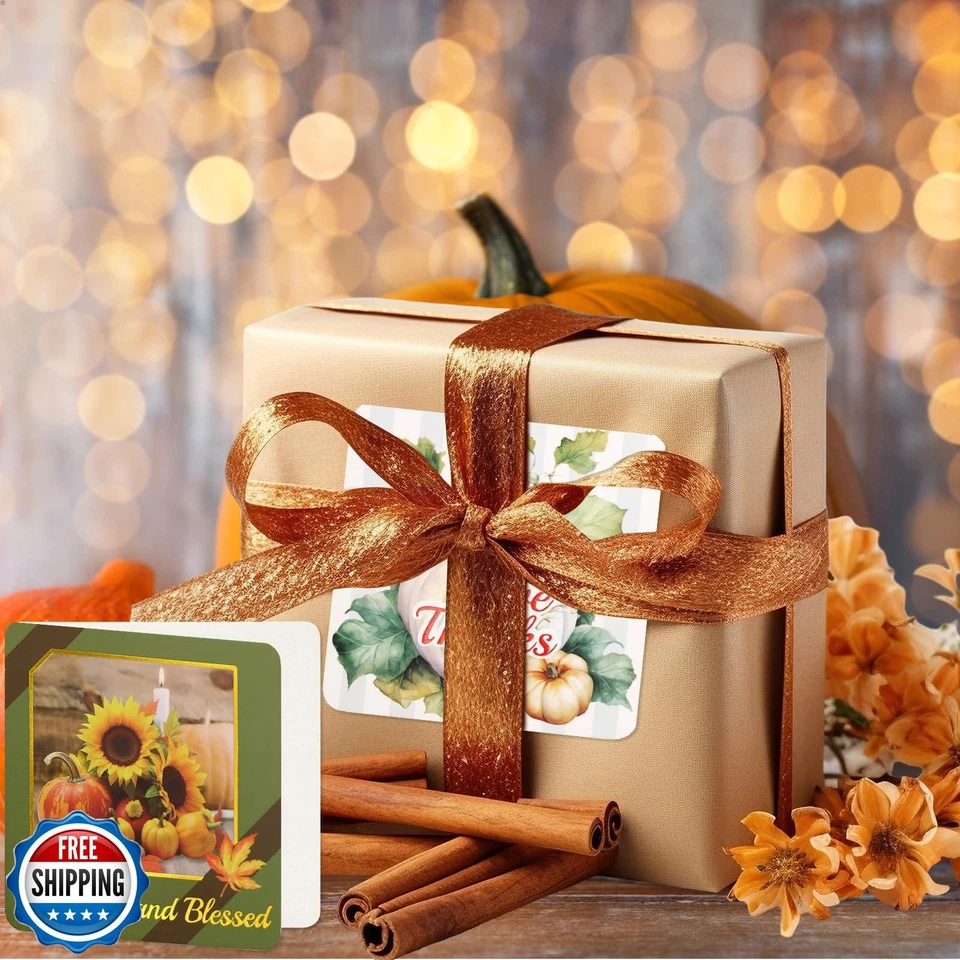 Paquete de 24 mini tarjetas de acción de gracias WorldBazaar con sobres lámina de oro verde otoño Foto 4 de 4