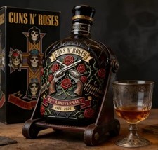 Guns N' Roses 40th Anniversary Collector Decanter 3D Crossed Pistols & Roses Art