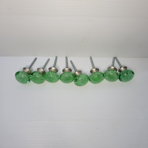 Set of 8 SeaFoam Green Bubble Glass Drawer Pulls Knobs with Metal Base - Picture 2 of 15