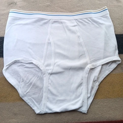 True Vintage Briefs 38 90's Towncraft TW White Cotton Blend NWOT Olive/Blue Band