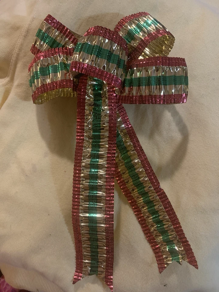 Arco de fita de Natal enfeites vintage grande 8” de largura - Imagem 2 de 2