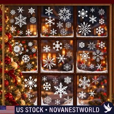 132 Christmas Snowflake Window Clings White Reusable Window Decals