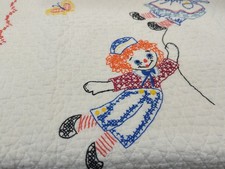 VTG Raggedy Ann And Andy blanket baby crib quilt. Cottage Core/Granny Core 54x34