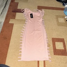 PRETTYLITTLETHING Pink Side Tie Bodycon Dress Sleeveless Scoop Neck Midi Size M