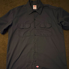 Dickies Men's Gray L Short Sleeve Button-Front Work Shirt 1574 Dark Green L