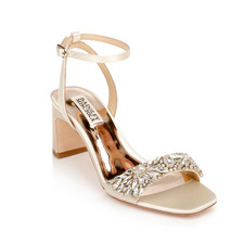 Badgley Mischka Womens Marsha Satin Heels US 9 Ivory Sandals Rhinestone NWOB