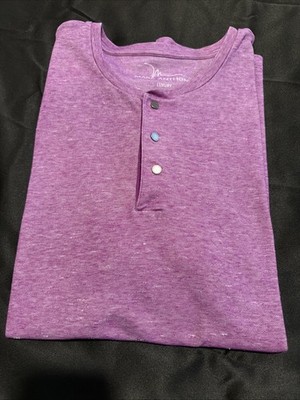 Marc Anthony Luxury XL Purple Heathered Henley Shirt Mens Short Sleeve Casual