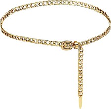 Gold Chain Belt for Women, Metal Cuban Link Waist Belt with Adjustable Buckle, F