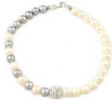 Bracciale KIOTO gioielli perle bianche e grigie oro 18 kt con sfere di cristalli