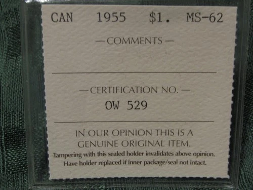 1955 CANADA SILVER $1 DOLLAR...ICCS MS-62