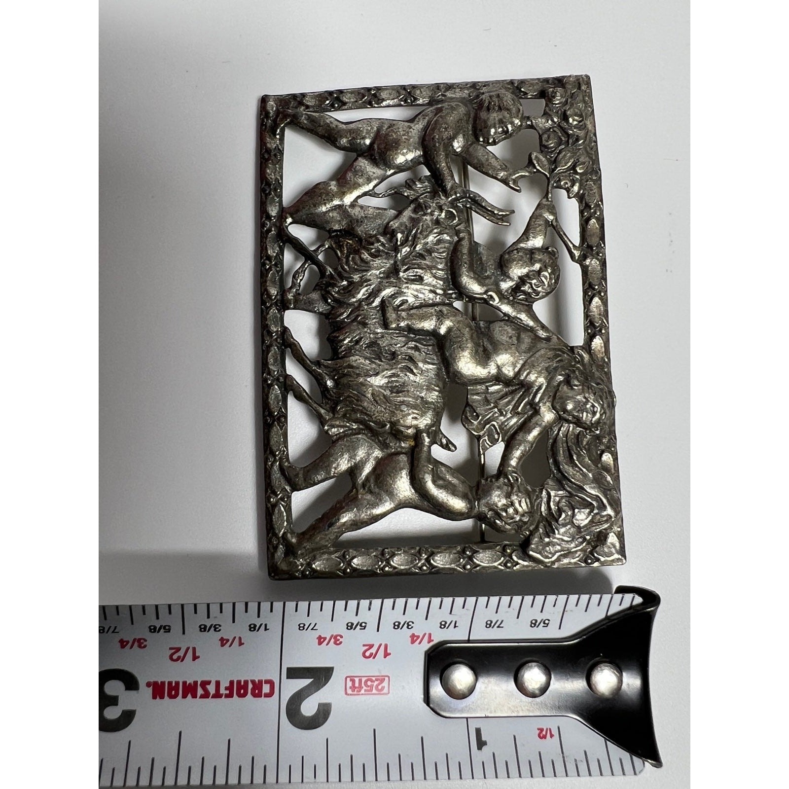 Jewelcraft Large Silvertone Rectangular Brooch 19… - image 5