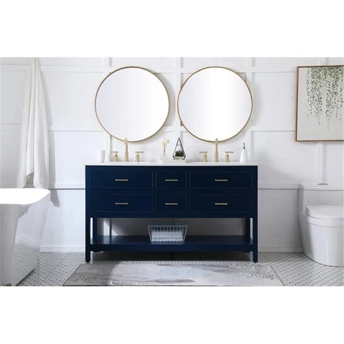 Elegant Decor Sinclaire 60" Aluminum Alloy & MDF Double Bathroom Vanity in Blue - Picture 6 of 8