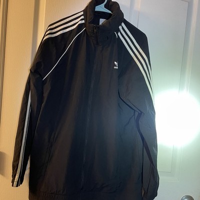 Adidas Originals Packable Hood Windbreaker Jacket Trefoil 3 Stripes Black Mens L