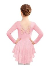 Girls Ballet Leotards with Shinny Skirts Long Sleeve 6-7 Years Ballet Pink