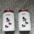 Vintage McKee Tipp City USA Milk Glass Scotty Scottie Dog Salt & Pepper Shakers