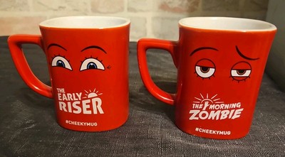 2x Nescafé quadratische Tassen Frühaufsteher & Morgenzombie