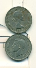2 DIFFERENT 1 SHILLING COINS from NEW ZEALAND DATING 1947 & 1961 (2 TYPES)
