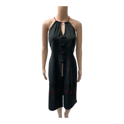 Women's Beach Cover Up Tunic Black Embroidered By Kimdo Linen  Size 10 / 12