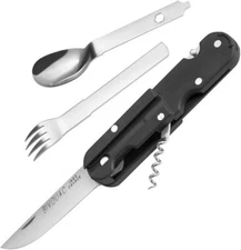 French Army Military Camp Knife Made in France Multi Tool Spoon Fork - BLACK