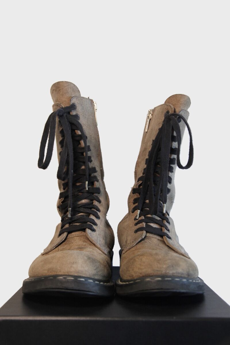 Rick Owens Combat Boots Distressed Leather military 'Dust Rick Owens Combat Boots Distressed Leather military 'Dust