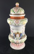 Urna italiana con tapa vintage R Capodimonte hojas de té boldo corona escudo sin marca