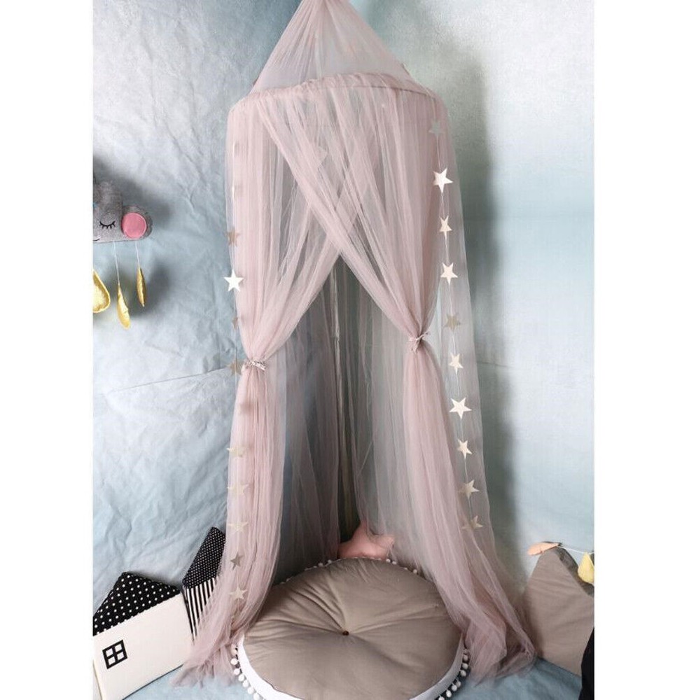 Kids Baby Bedcover Bed Canopy Mosquito Net Tent Yarn Curtain w/ Star Garlands