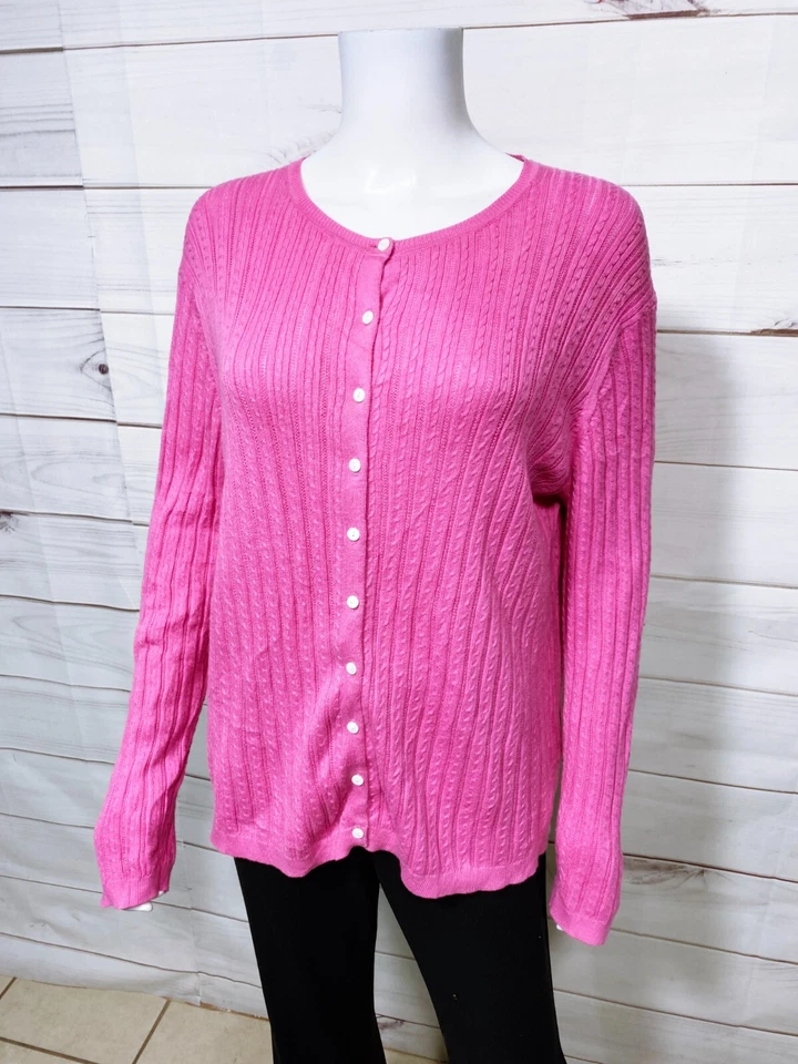 Foxcroft Womens Cardigan Size L Pink Button Up Long Sleeve 100% Supima Cotton - Image 3 of 4