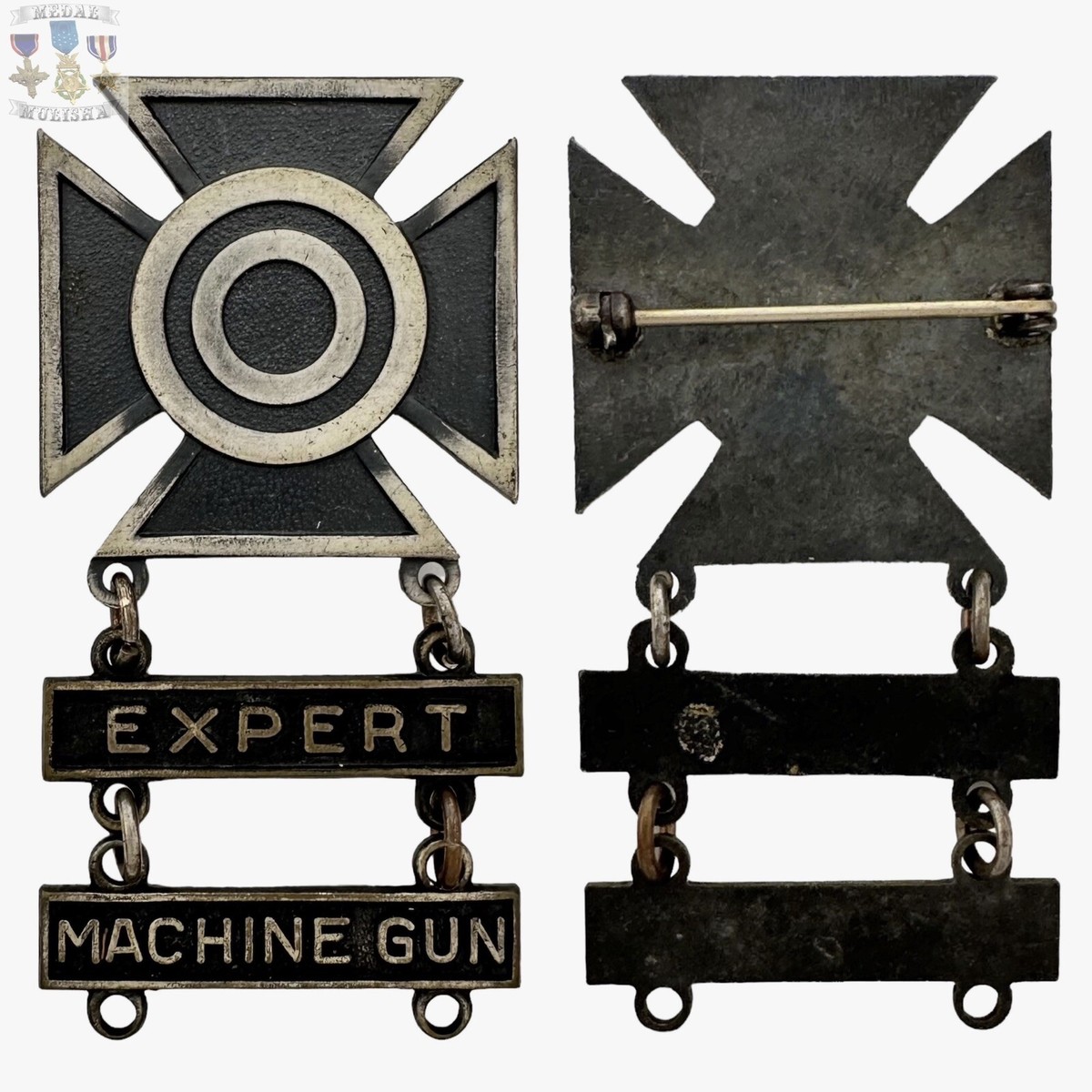 WWII U.S. ARMY SHARPSHOOTER BADGE EXPERT MACHlNE GUN BAR PIN-BACK