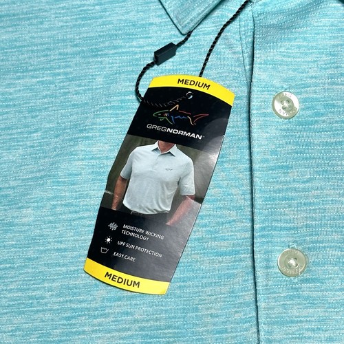 NEW Greg Norman Play Dry Performance Heather Teal Golf Polo Shirt Sz Medium NWT - Picture 4 of 13